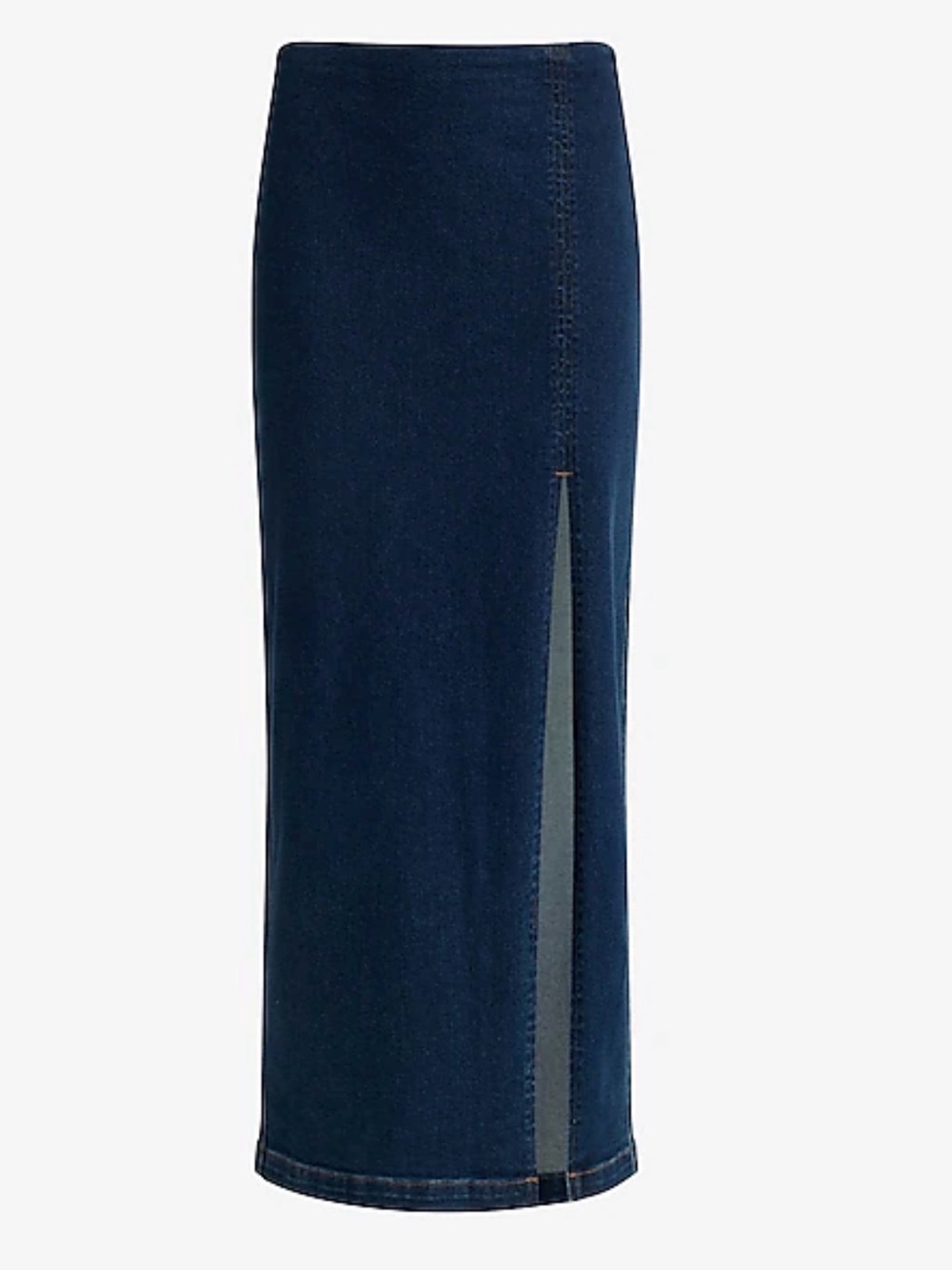 Express Dark Blue Denim Midi Skirt with Front Slit - Picture 2 of 6